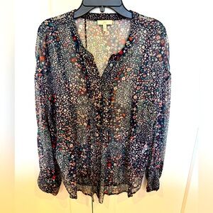 Joie Sheer Silk Floral Button Up Blouse Shell, sz small